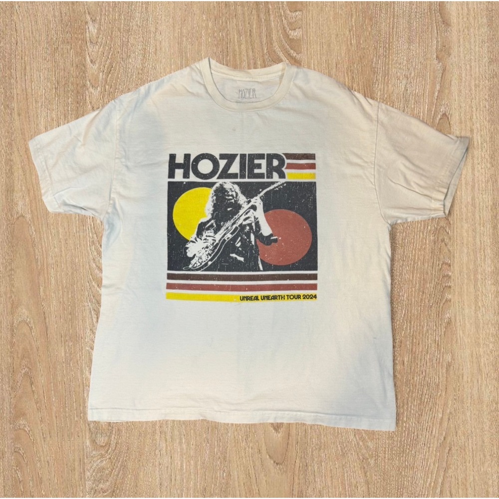 Hozier Unreal Unearth Tour‎ 2024 T Shirt XL Concert Band Tee Cream Graphic